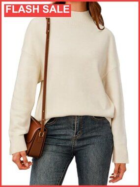 Wool Blend Mock Neck Oversized Fall Sweater Soft Pullover